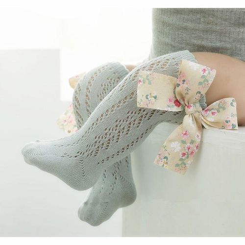 Socks High Bow Baby Long Girls Big Sock Knee Summer Floral
