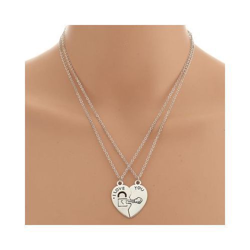 2 Pcs Fashion Best Friends Love Heart Pendant Couple-Silver