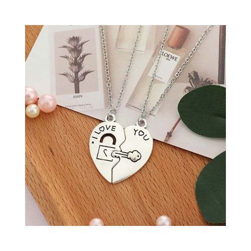 2 Pcs Fashion Best Friends Love Heart Pendant Couple-Silver