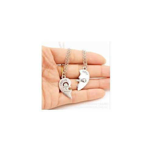 2 Pcs Fashion Best Friends Love Heart Pendant Couple-Silver