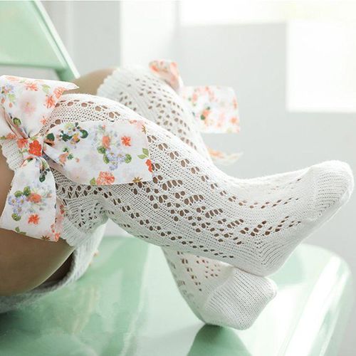 Socks High Bow Baby Long Girls Big Sock Knee Summer Floral