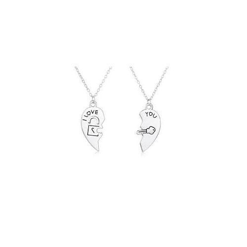 2 Pcs Fashion Best Friends Love Heart Pendant Couple-Silver