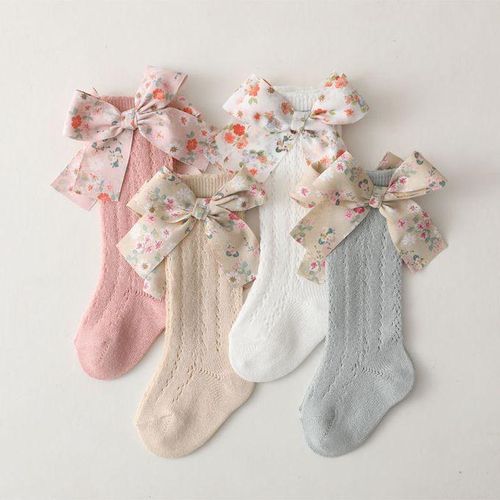 Socks High Bow Baby Long Girls Big Sock Knee Summer Floral