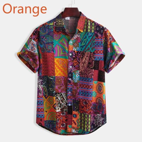 Berrykey Mens Patterned Vintage T-shirts Beach Floral Short Sleeve Shirts Polo-multicolor