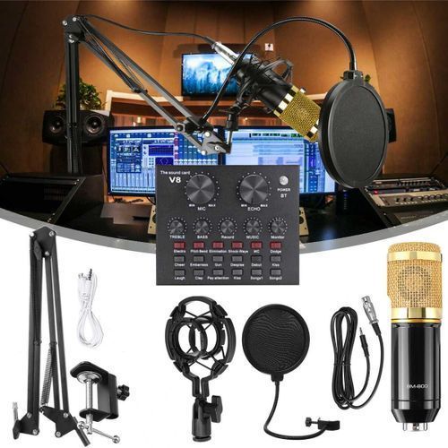 Microphone with V8 BM800 sound card kit, supporting capacitor, USB, Bluetooth, studio recording, professional karaoke