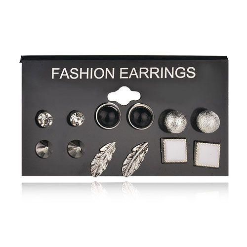 6 Pairs Of Women's Stylish Simple Stud Earrings - Silver