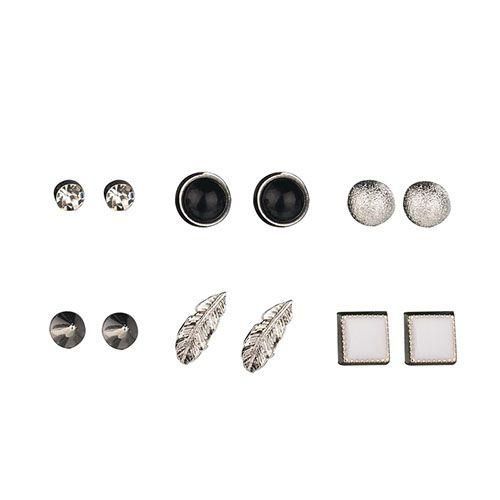 6 Pairs Of Women's Stylish Simple Stud Earrings - Silver