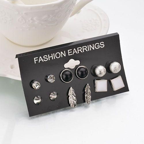 6 Pairs Of Women's Stylish Simple Stud Earrings - Silver