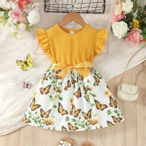 Catpapa 4-7 Years Kid Girl Summer Sleeveless Floral Fly Sleeve Dresses Party Wear