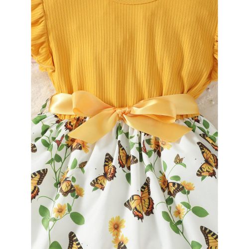 Catpapa 4-7 Years Kid Girl Summer Sleeveless Floral Fly Sleeve Dresses Party Wear