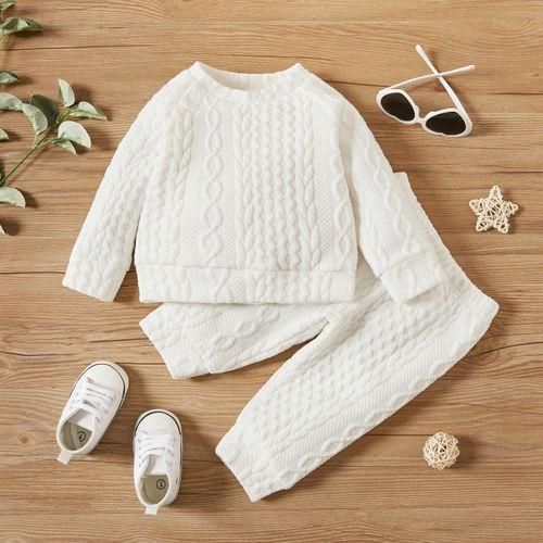 Baby Boys Autumn Winter Twist Kniting Long Sleeves Sweatsuit White