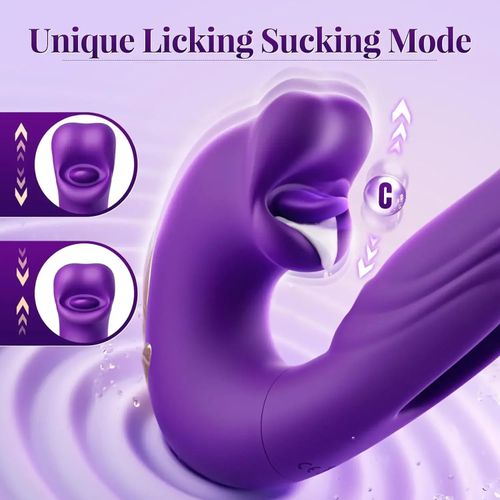 Waterproof 3-in-1 Vaginal Slapping, Licking And Vibrating Device - Purple