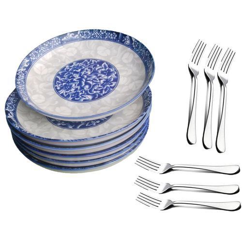 Other Set Of 6 Big Ceramic Dinner Plates & 6 Folks &ndash;White