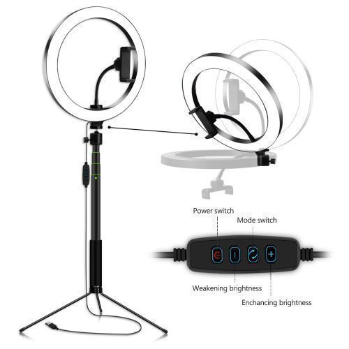 Ring 26cm/10inch Dimmable LED Studio Camera Ring Light Photo Phone Video Light Lamp with a Tripod Stand - Black/White