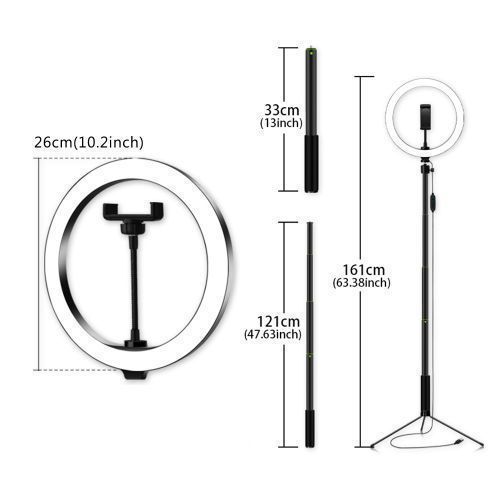 Ring 26cm/10inch Dimmable LED Studio Camera Ring Light Photo Phone Video Light Lamp with a Tripod Stand - Black/White