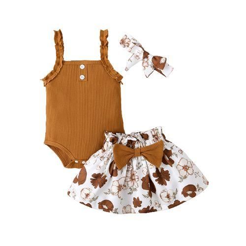 3-18months Baby Girl Sling Bodysuit Floral Skirt Headwear