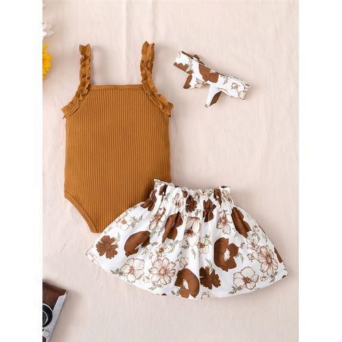 3-18months Baby Girl Sling Bodysuit Floral Skirt Headwear