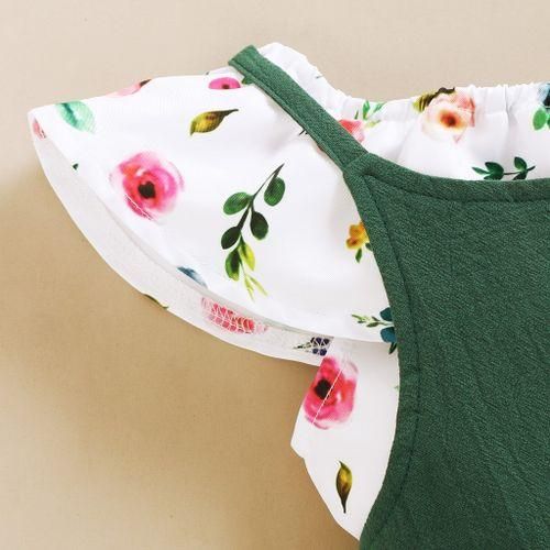 Kids Girls outfit set ins fashion floral tank tops bib pants-Green