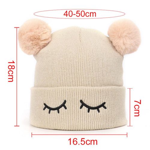 Children's Wool Cap Blinking Bear Embroidery Double Hair Ball Warm Set Head Cap
