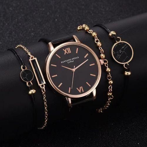 Trendy And Minimalist Women's Watches -6-piece Set - Black