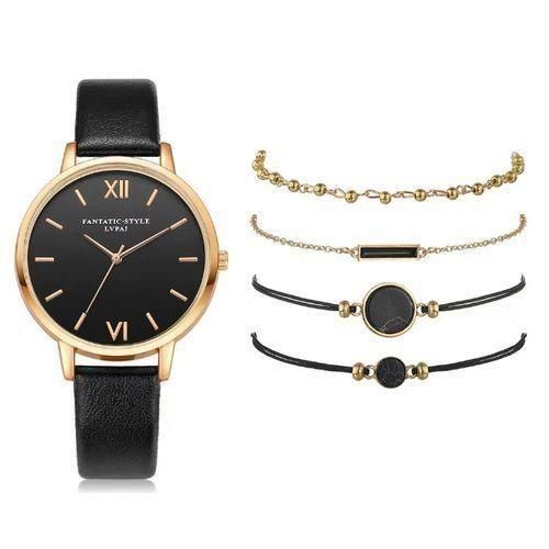 Trendy And Minimalist Women's Watches -6-piece Set - Black
