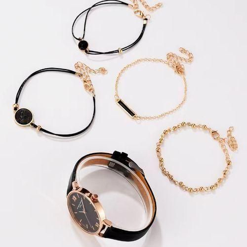 Trendy And Minimalist Women's Watches -6-piece Set - Black