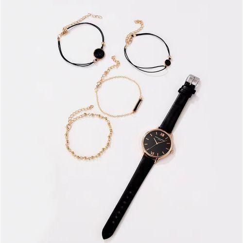 Trendy And Minimalist Women's Watches -6-piece Set - Black
