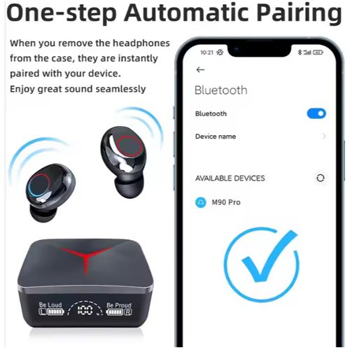 Ikk M90 PRO Wireless Earbuds - V5.3 Noise Cancelling Earphones with Digital Display, Waterproof HIFI Sound