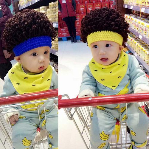 Cute Wigs Soft Cap Stretch Warm Thick Fashion Winter Interesting Beanies Hat For Kids Children New