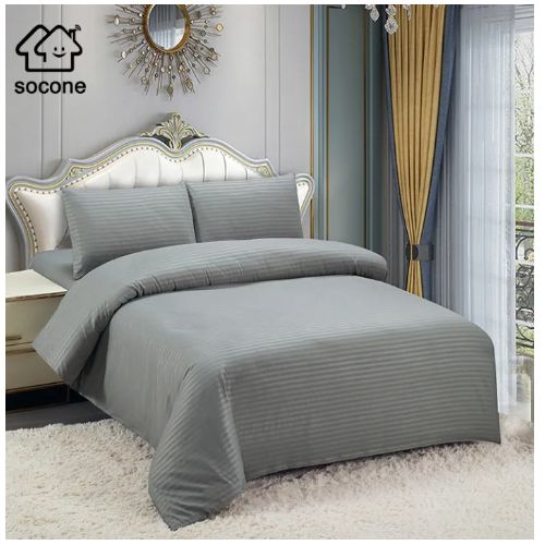 Grace Foam 6*6 4Pc Cotton Satin Double Duvet Set, 1 Duvet Cover, 1 Bed Sheet & 2 Pillow Cases- Grey