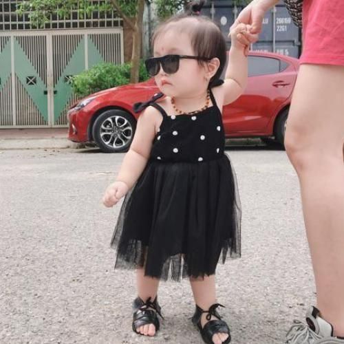 Baby girls princess dress black & white polka dot sling dress
