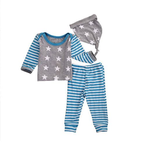 Cute Baby Newborn Girl Boys Long Sleeve Star T-shirt+ Pants+ Hat 3pcs Outfits Set Kids Clothes New,80 NO5112