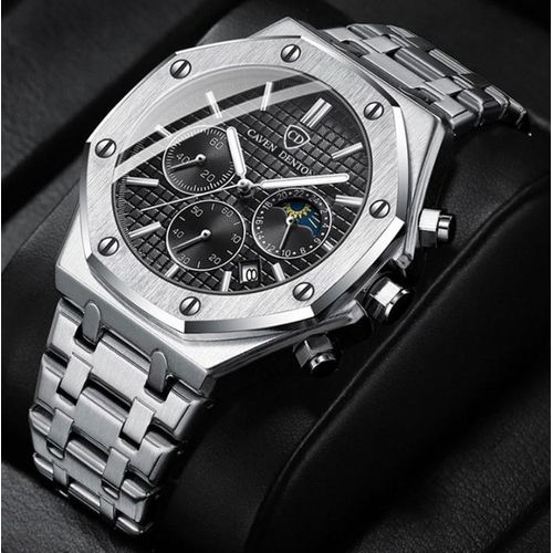 High End Three Eye Six Needle Multifunctional Men's Watch - Silver Black