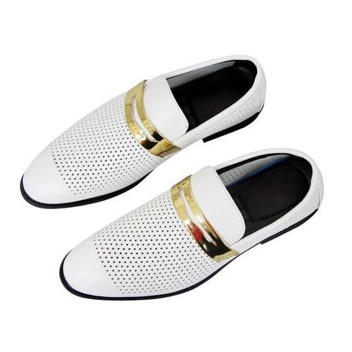 Men's Casual Oxfords Hollow Out Pu Leather Loafers Breathable Shoes Wedding Gentle White