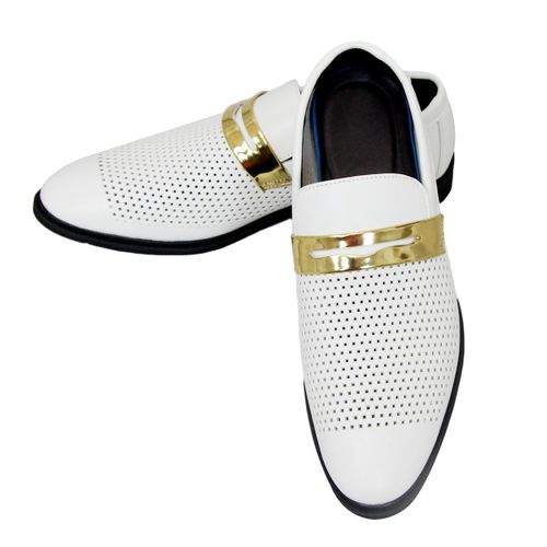 Men's Casual Oxfords Hollow Out Pu Leather Loafers Breathable Shoes Wedding Gentle White