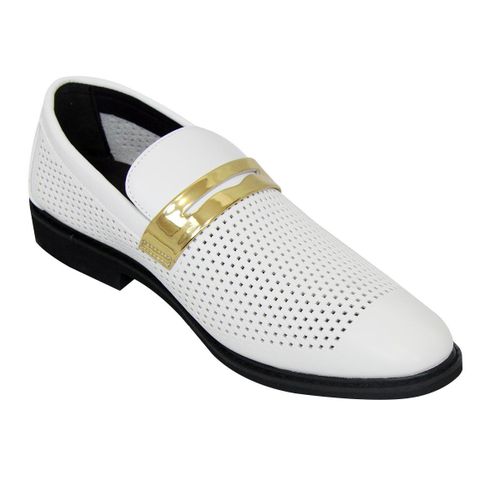 Men's Casual Oxfords Hollow Out Pu Leather Loafers Breathable Shoes Wedding Gentle White