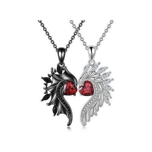 Romantic Couple Black White Angle Devil Wings Pendant Charm Clavicle Necklace