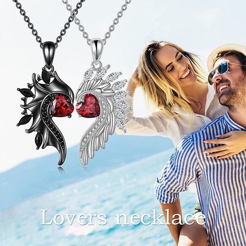 Romantic Couple Black White Angle Devil Wings Pendant Charm Clavicle Necklace