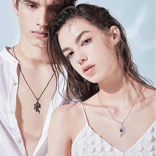 Romantic Couple Black White Angle Devil Wings Pendant Charm Clavicle Necklace