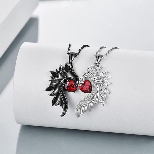 Romantic Couple Black White Angle Devil Wings Pendant Charm Clavicle Necklace