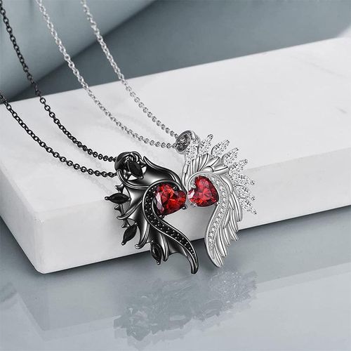 Romantic Couple Black White Angle Devil Wings Pendant Charm Clavicle Necklace