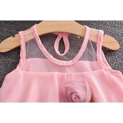 Girl Mesh Skirt Sleeveless Beaded Princess Dress  Pink