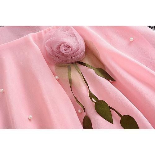 Girl Mesh Skirt Sleeveless Beaded Princess Dress  Pink