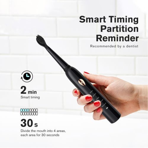 Smart Electric Toothbrush + 3 Brush Heads - Ultrasonic Anti-tartar - Black