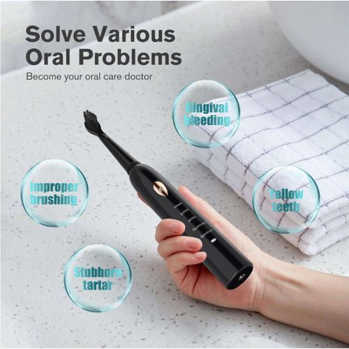 Smart Electric Toothbrush + 3 Brush Heads - Ultrasonic Anti-tartar - Black