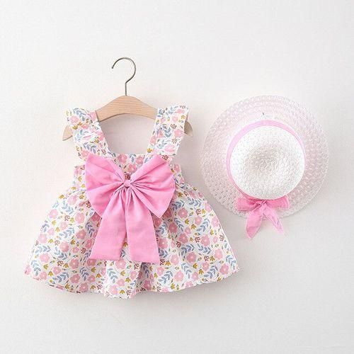 Newborn Infant Dresses Hat Floral Bowknot Sleeveless Dress
