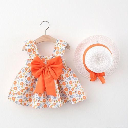 Newborn Infant Dresses Hat Floral Bowknot Sleeveless Dress