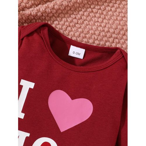 Newborn Baby I Love Mom Dad Long sleeved jumpsuit Boys and Girls Knitted pants Hat 3-piece set
