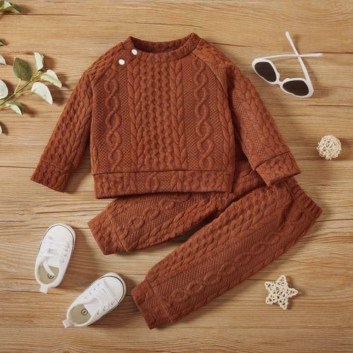 Baby Boys Autumn Winter Twist Kniting Long Sleeves Sweatsuit Brown