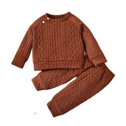 Baby Boys Autumn Winter Twist Kniting Long Sleeves Sweatsuit Brown